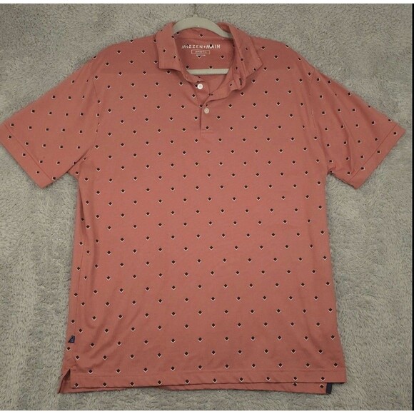 Mizzen Main Polo Shirt Mens Large Performance Golf Casual Geometric Trim Fit - Picture 1 of 9